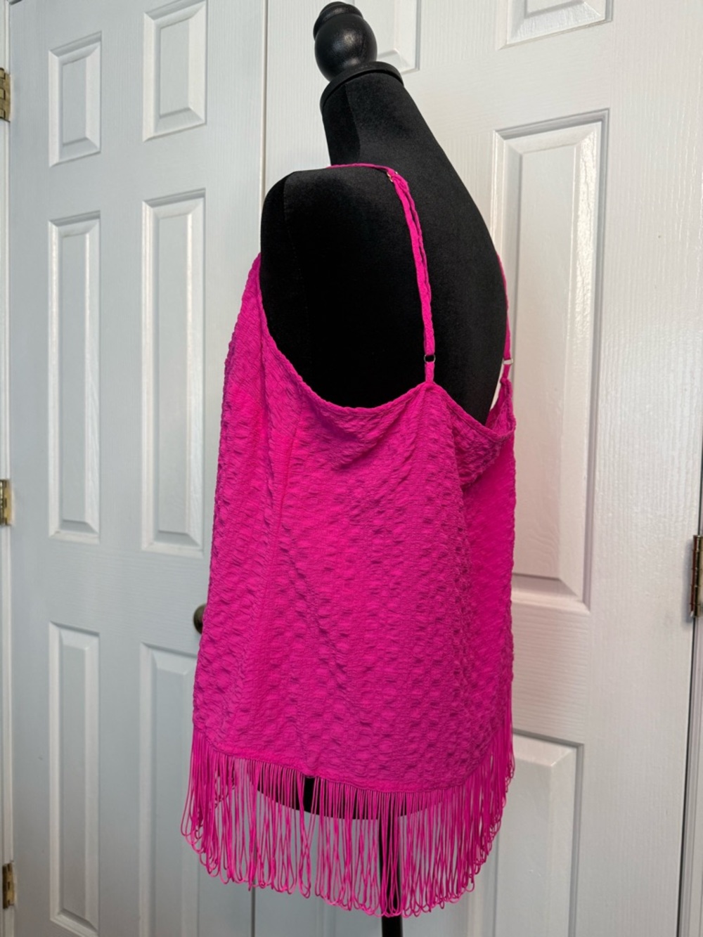 Lilly Pulitzer Pink Fringe Tank Top Size L Boho Festival Textured Cami Summer - Picture 2 of 8
